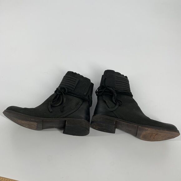 Free People Cambridge Wrap Leather Ankle Boots 37 6.5 Womens Black Low Booties - Picture 4 of 9